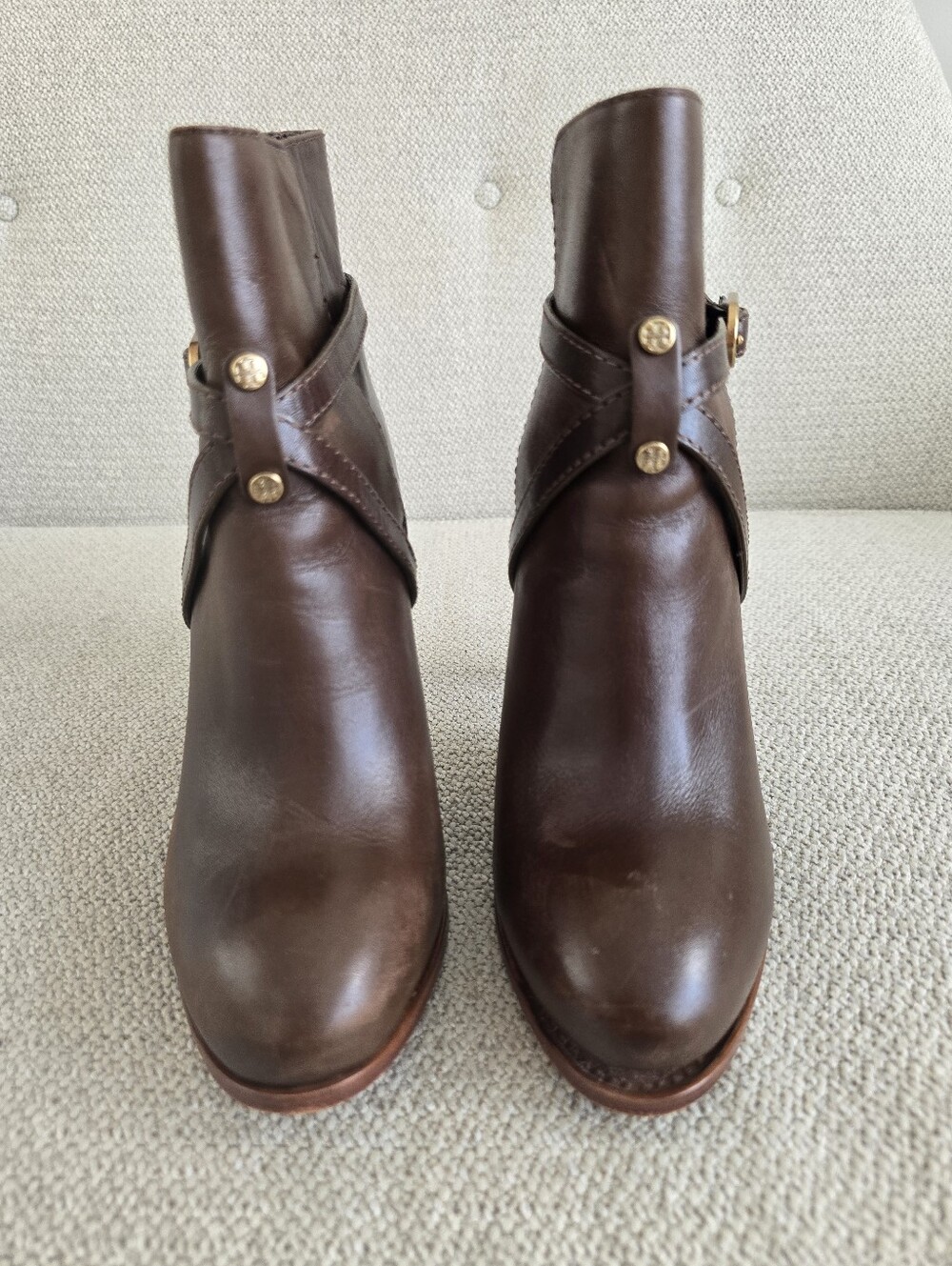 Tory Burch Dorese Brown Leather Platform Stiletto Ankle Booties, Size 7.5